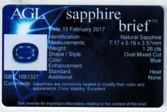 Saphir bleu de Ceylan de forme ovale de 1,26 carat certifié AGL
