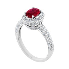 AGL Certified 1.29 Carat Burma Ruby and Diamond Halo Gold Milgrain Ring