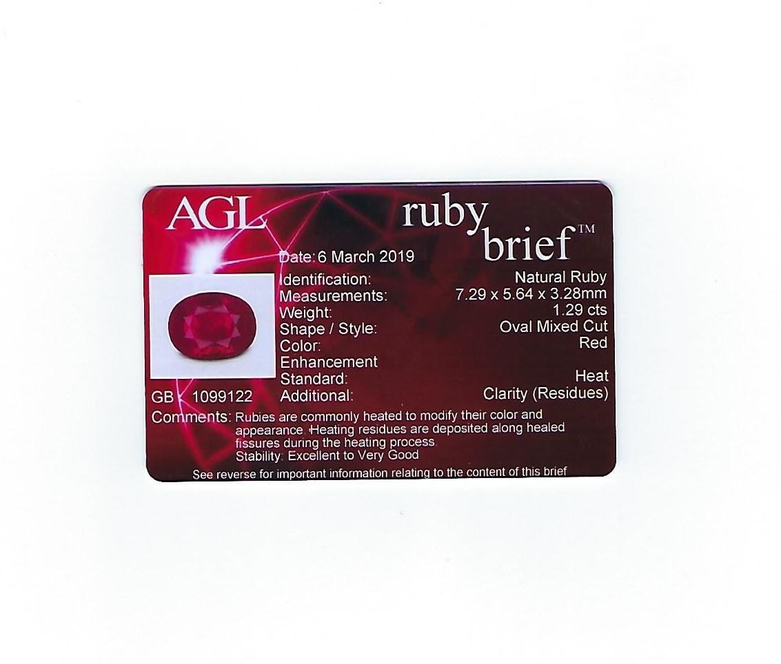 Women's AGL Certified 1.29 Carat Burma Ruby and Diamond Halo Gold Milgrain Ring For Sale