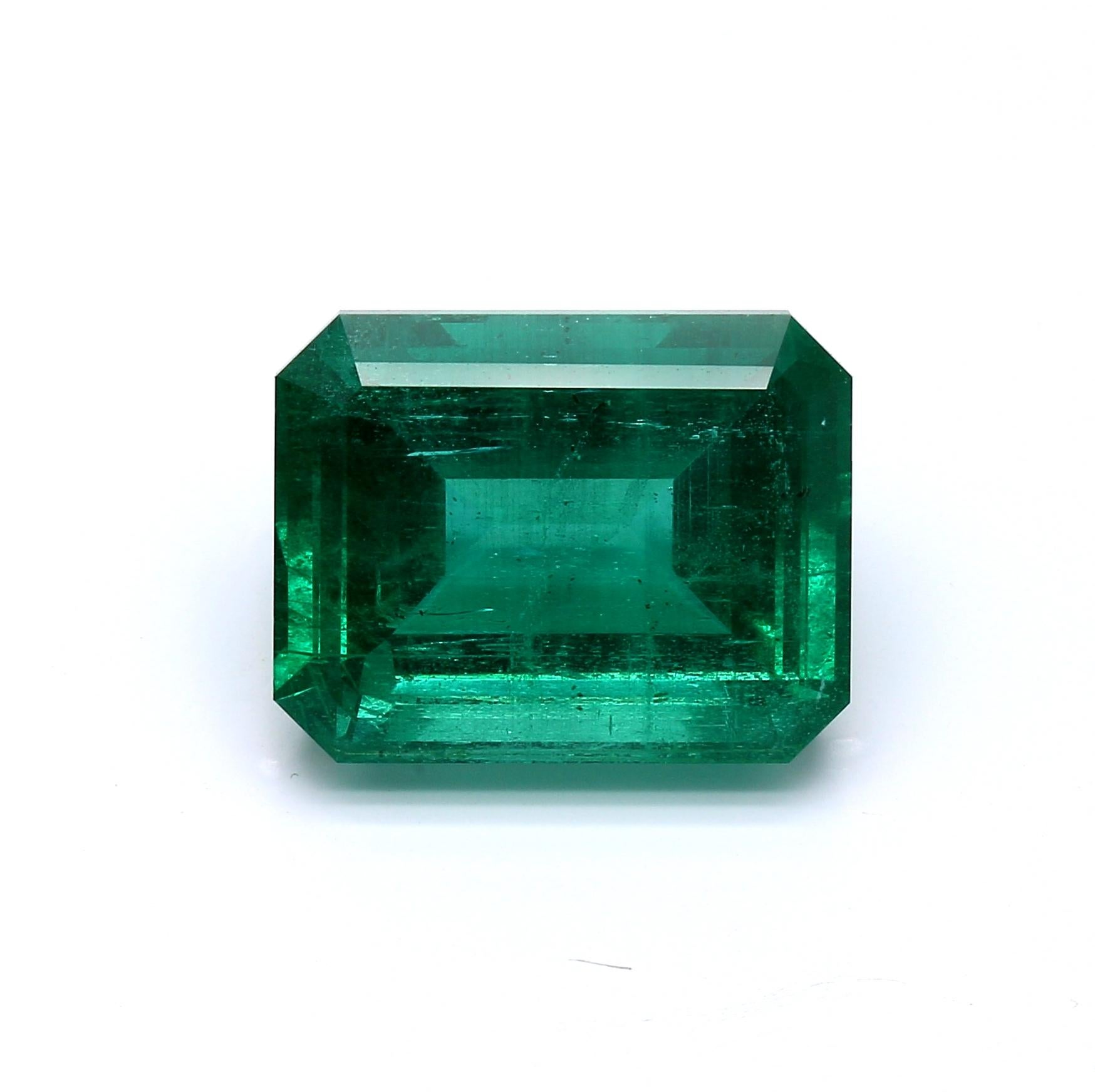 Emerald Cut AGL Certified 13 Carat Emerald MINOR OIL Diamond Ring MADE IN ITALY For Sale