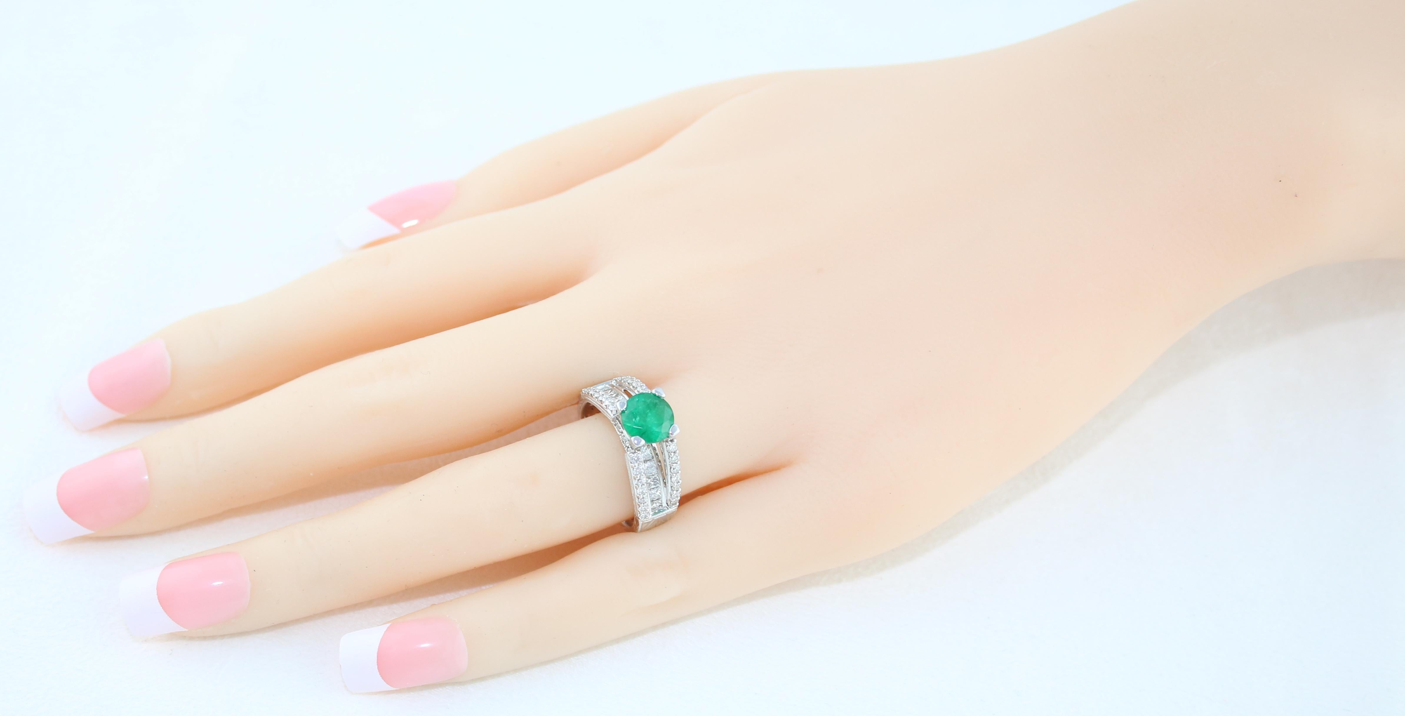 Filigraner Ring, AGL-zertifizierter 1.30 Karat Smaragd-Diamant-Gold-Milgrain im Zustand „Neu“ im Angebot in New York, NY