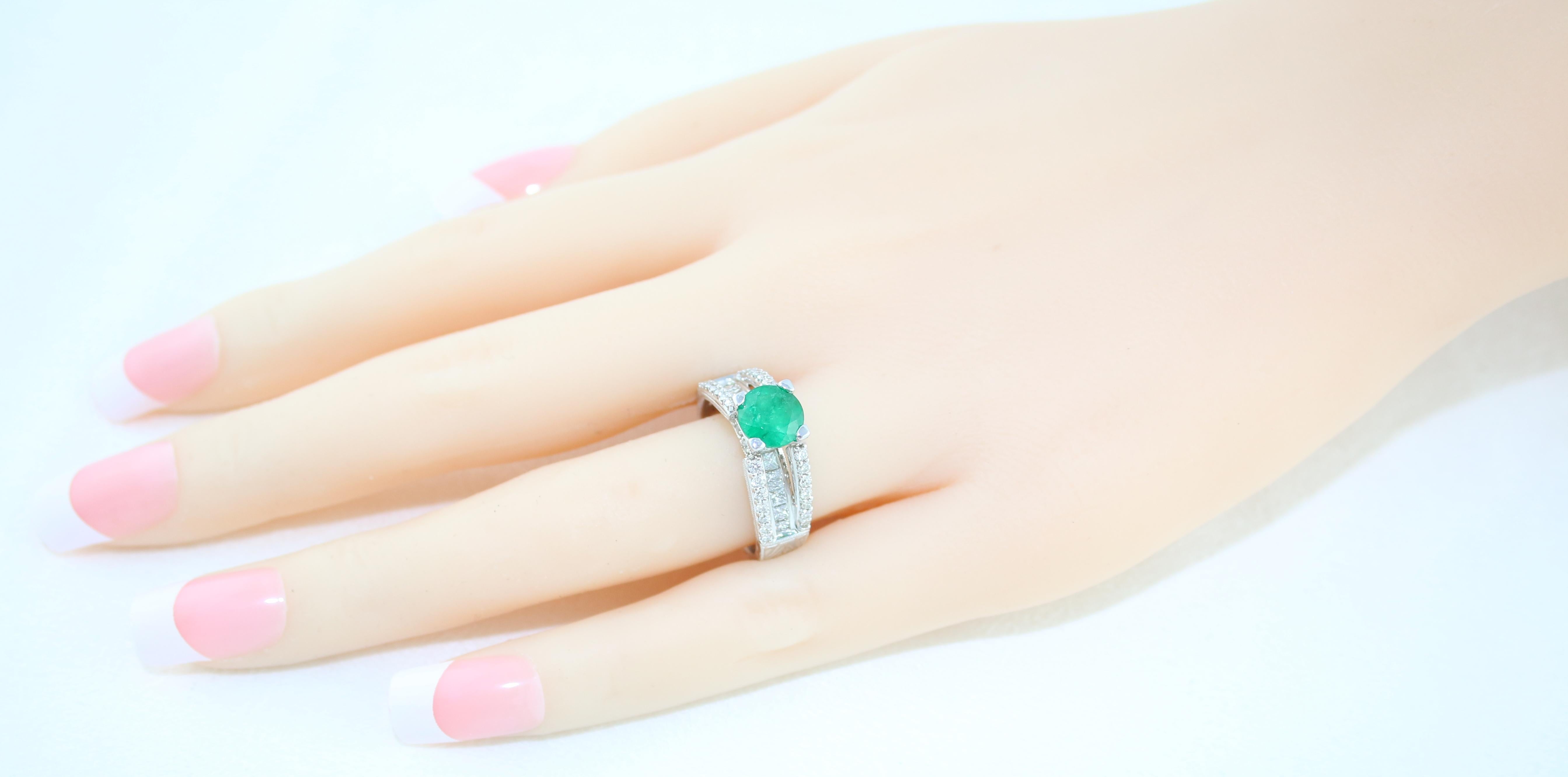 AGL Certified 1.30 Carat Emerald Diamond Gold Milgrain Filigree Ring For Sale 2