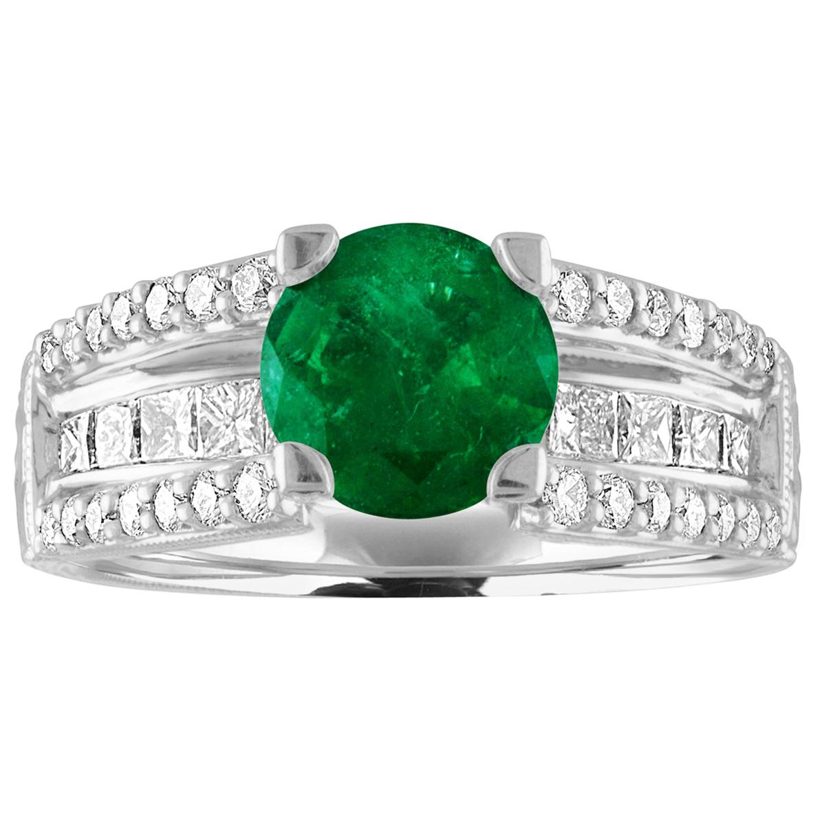 AGL Certified 1.30 Carat Emerald Diamond Gold Milgrain Filigree Ring