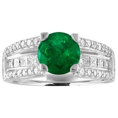 Bague filigrane Milgrain en or avec diamants et émeraudes de 1.30 carat certifiée AGL