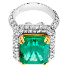 AGL Certified 13.01 Carat Emerald Ring in Platinum and 18 Karat with Diamonds