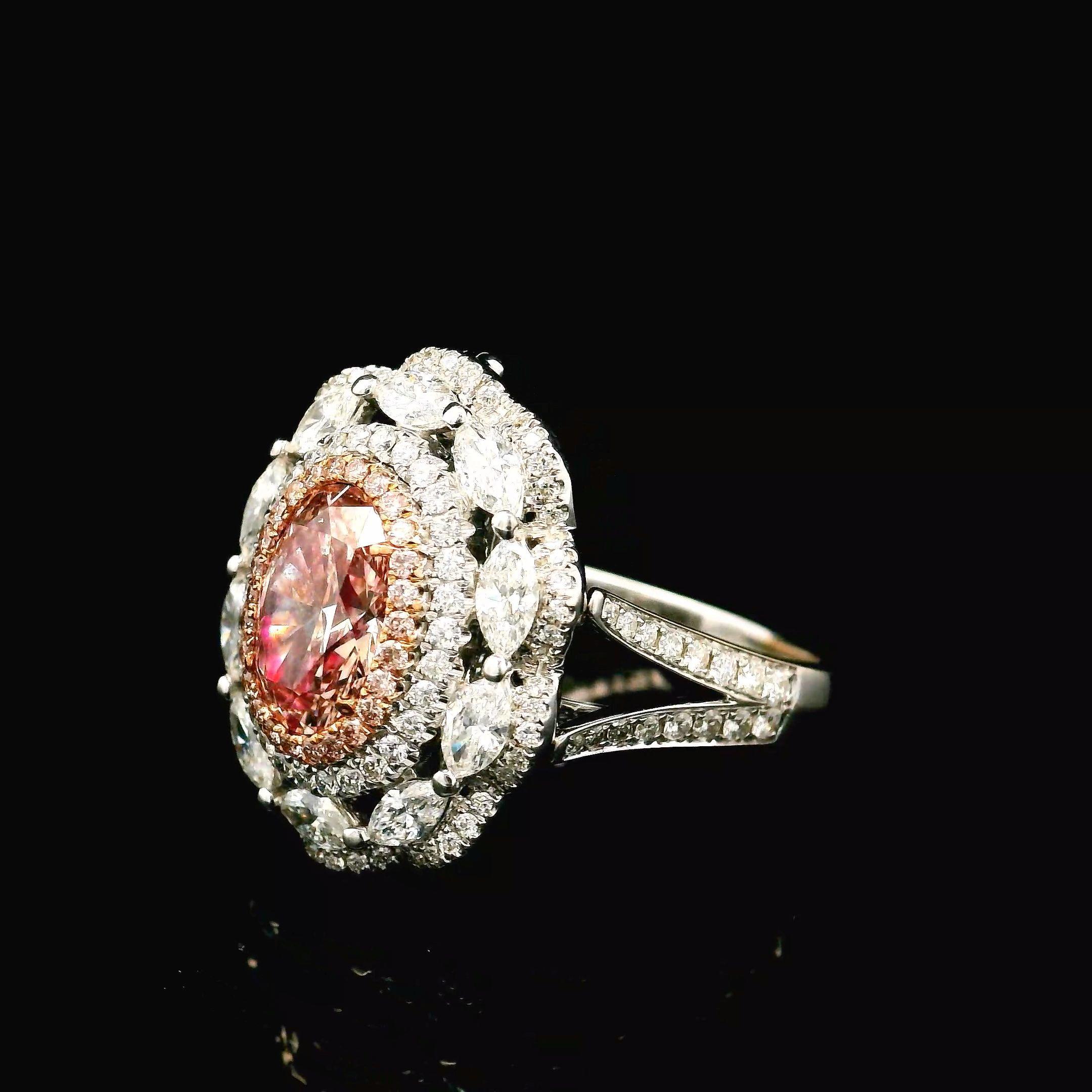 AGL Certified 1.31 Carat Fancy Pink VS Clarity Diamond Ring In New Condition For Sale In บางรัก, TH