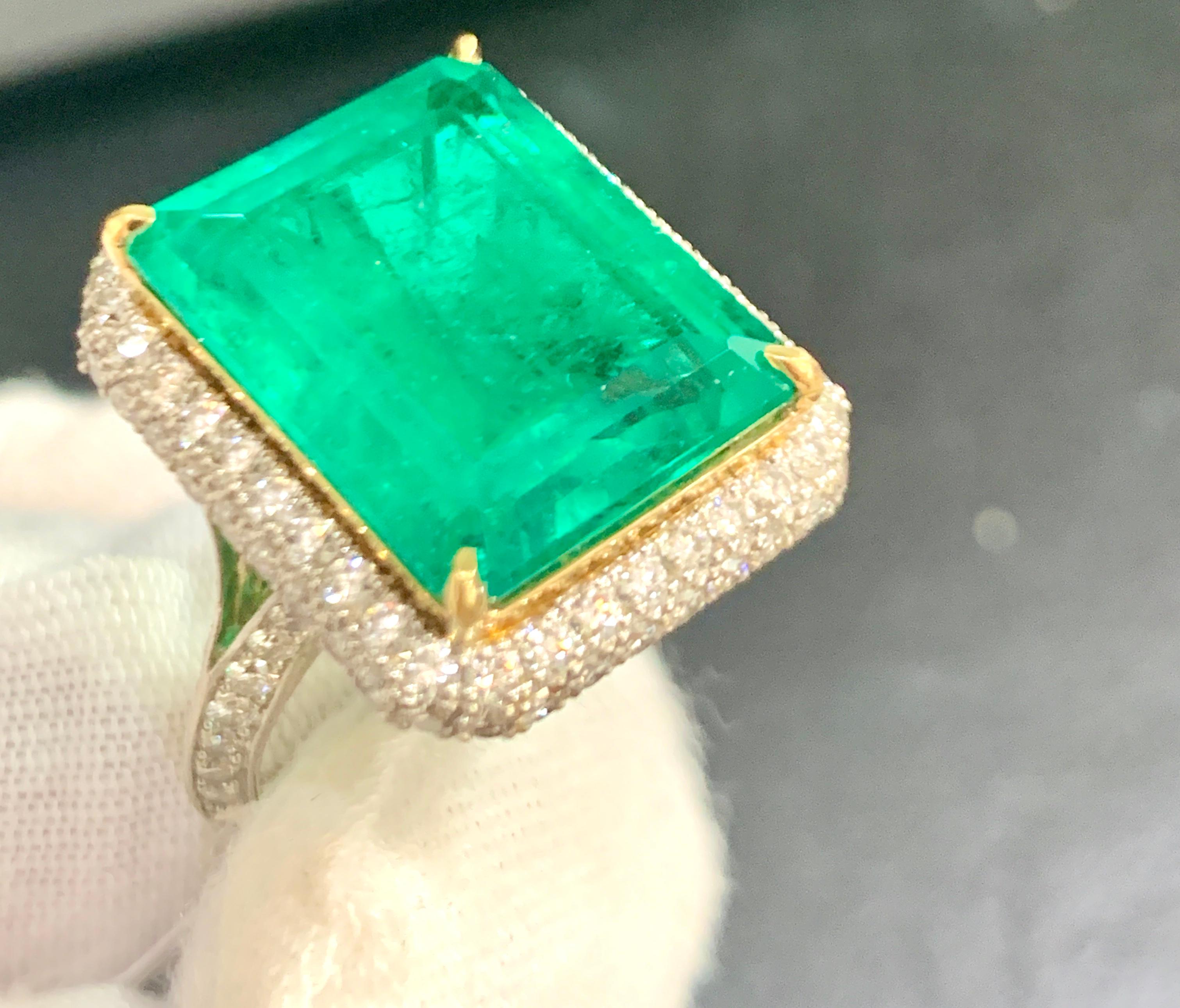 AGL Certified  13.10 Ct  Emerald Cut Colombian  Emerald  Diamond 18K Gold Ring  6