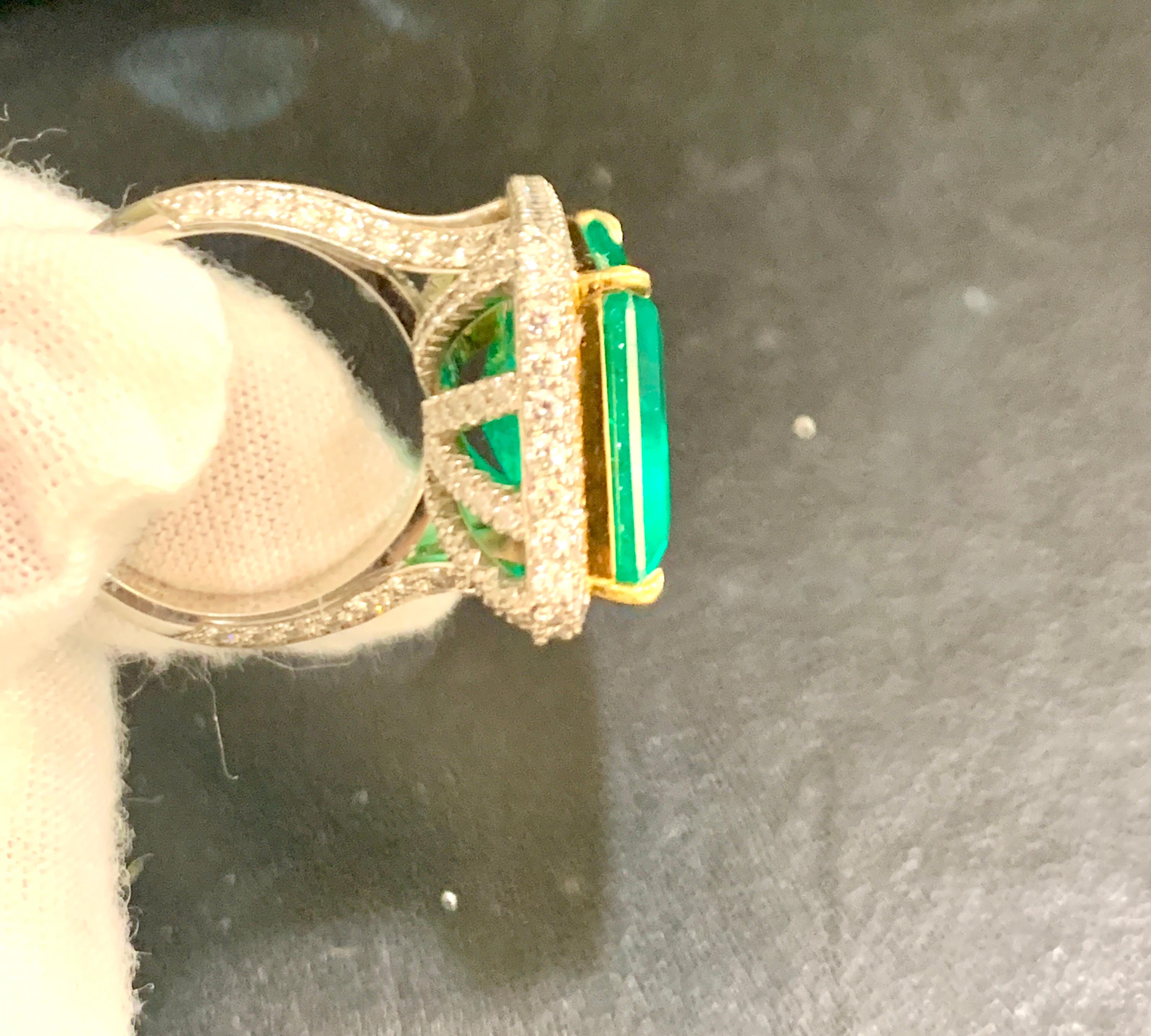 AGL Certified  13.10 Ct  Emerald Cut Colombian  Emerald  Diamond 18K Gold Ring  5