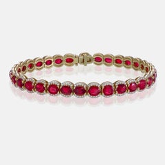 Pulsera de diamantes y rubíes birmanos sin calor de 13,22 quilates con certificación AGL