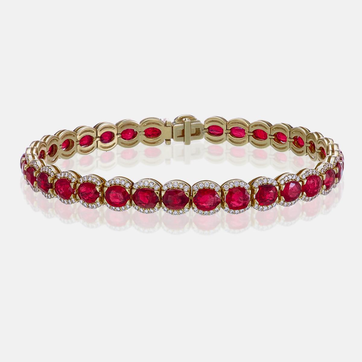 AGL Certified 13.22Carat Burmese No Heat Pigeon Blood Ruby and Diamond Bracelet