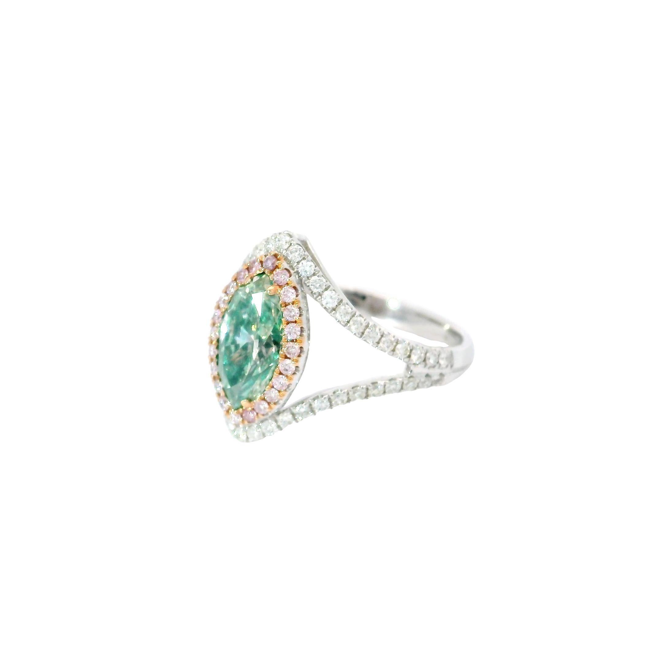 Bague avec diamant vert fantaisie certifié AGL de 1.33 carat de pureté SI Neuf - En vente à บางรัก, TH