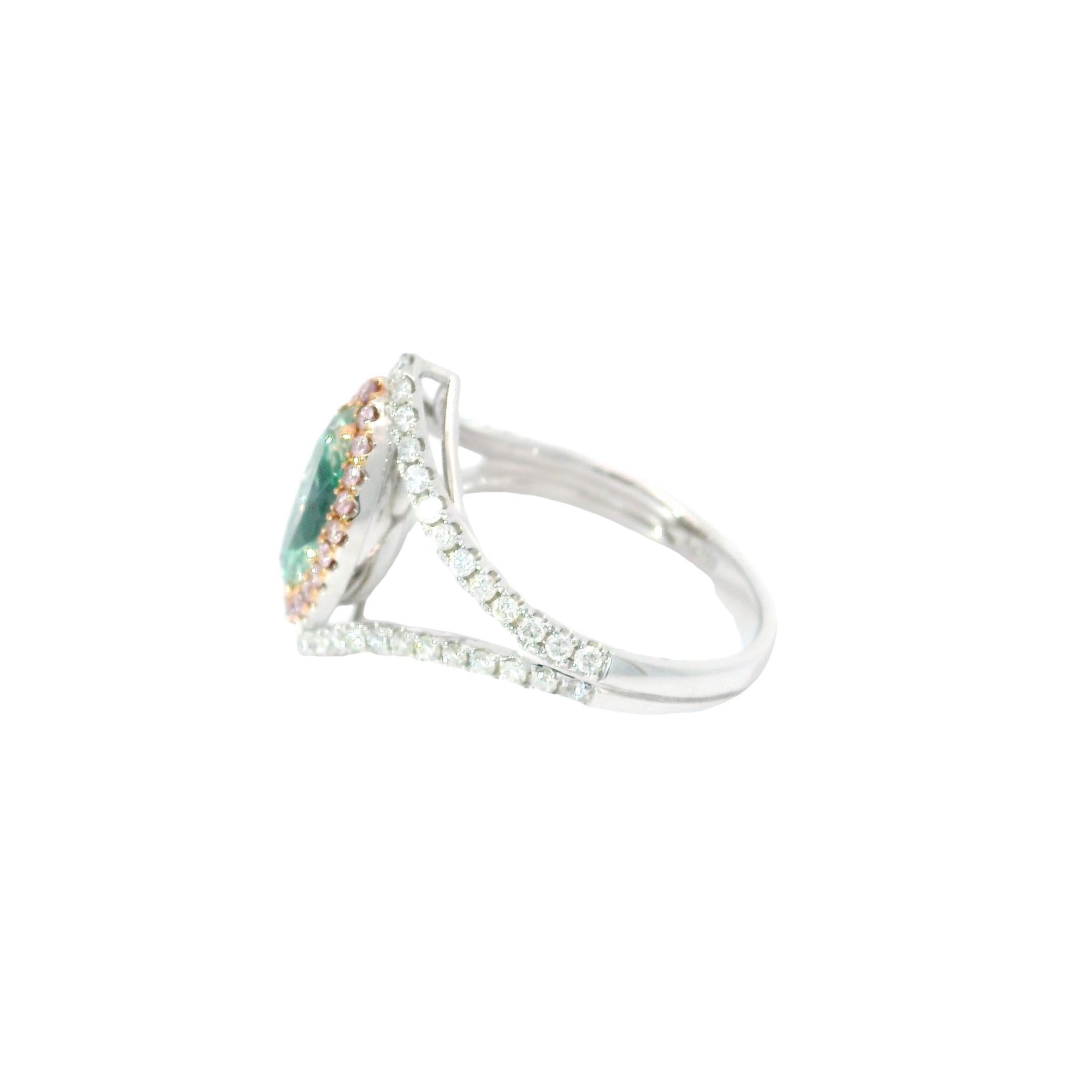 Bague avec diamant vert fantaisie certifié AGL de 1.33 carat de pureté SI en vente 1