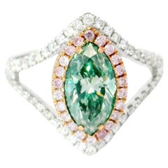 AGL Certified 1.33 Carat Fancy Green SI Clarity Diamond Ring