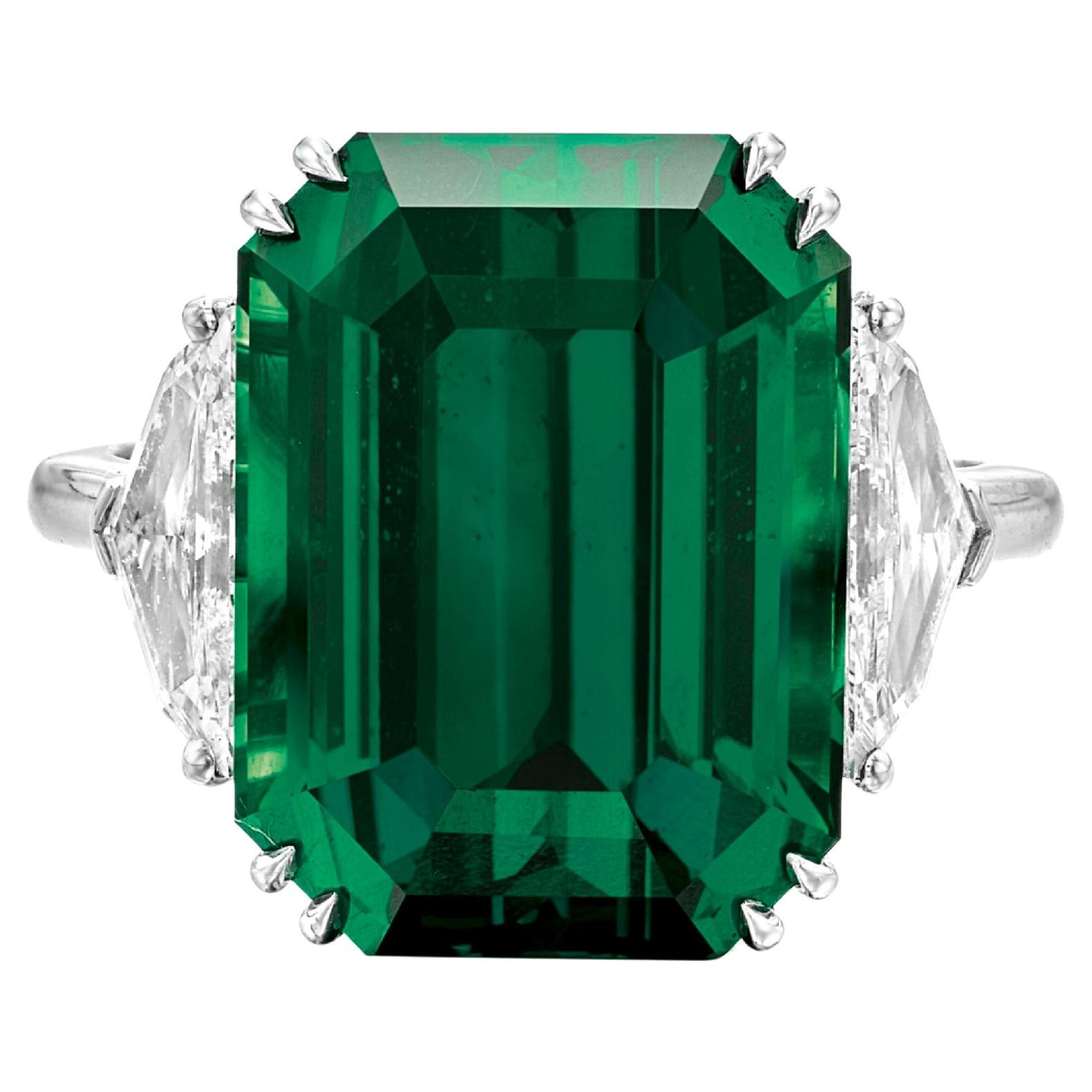 AGL Certified 13.35 Minor Oil Emerald Trillion Side Platinum Ring