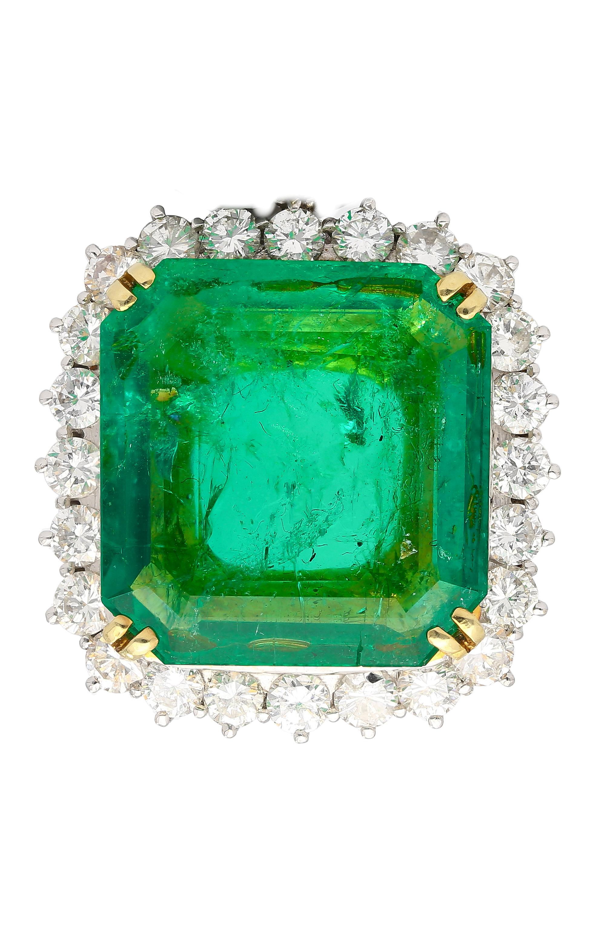 Art Deco AGL Certified 13.49 Carat Minor Oil Colombian Emerald in Platinum 950 For Sale