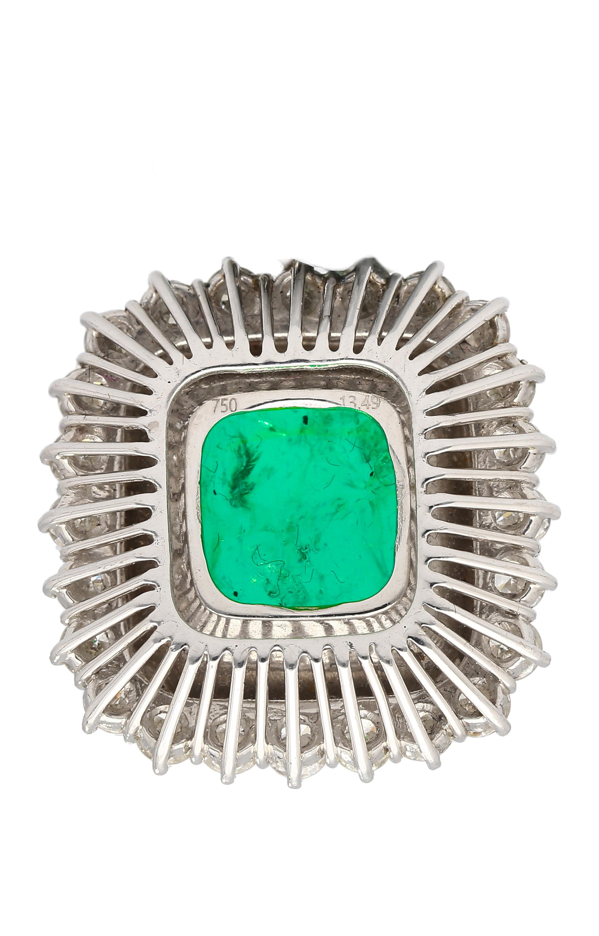 AGL Certified 13.49 Carat Minor Oil Colombian Emerald in Platinum 950 In New Condition For Sale In Miami, FL