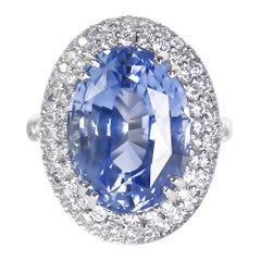 AGL Certified 13.71 Carat Blue Oval Sapphire and Diamond Cocktail Ring