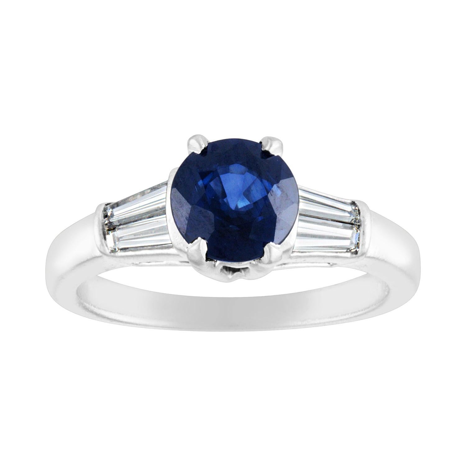 AGL Certified 1.41 Carat Round Blue Sapphire Diamond Platinum Ring