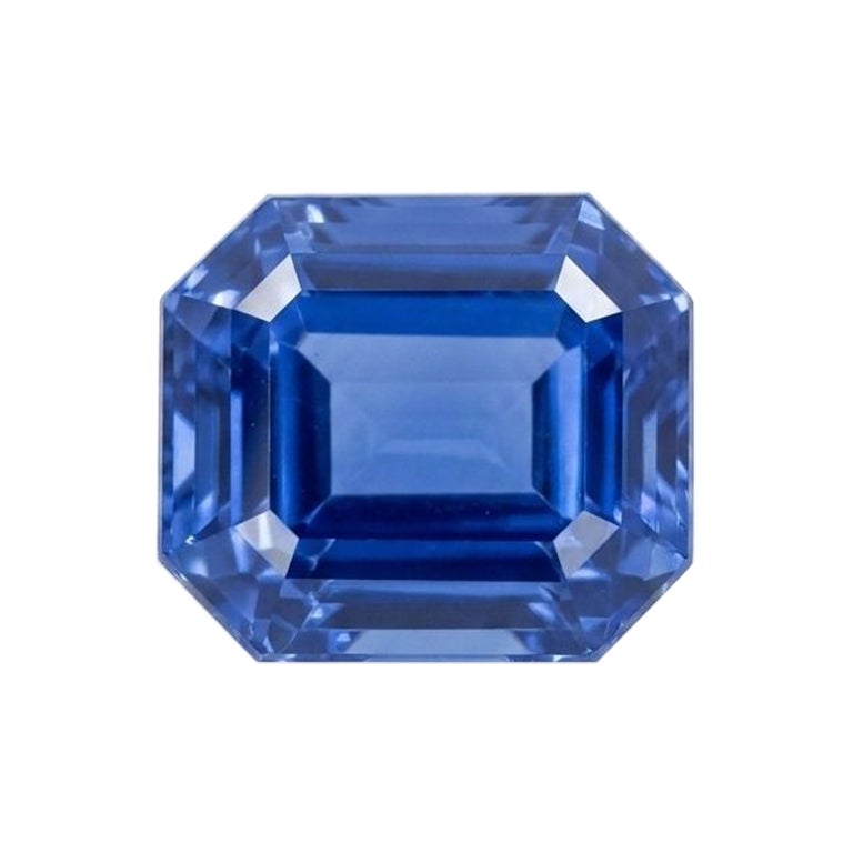 AGL-Certified 14.22 Carat Emerald-Cut Blue Sapphire Ceylon No Heat For Sale