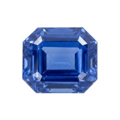 AGL-Certified 14.26 Carat Emerald-Cut Blue Sapphire Ceylon No Heat