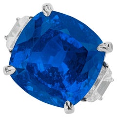 Anillo de zafiro azul certificado AGL de 14,49 quilates SIN CALOR
