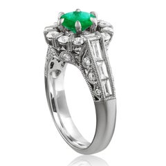 AGL Certified 1.48 Carat Round Emerald Diamond Gold Milgrain Ring