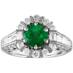 AGL-zertifizierter 1,48 Karat runder Smaragd-Diamant-Gold- Milgrain-Ring