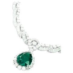 AGL Certified 15 Carat Minor Oil Pear Cut Emerald Diamond Necklace