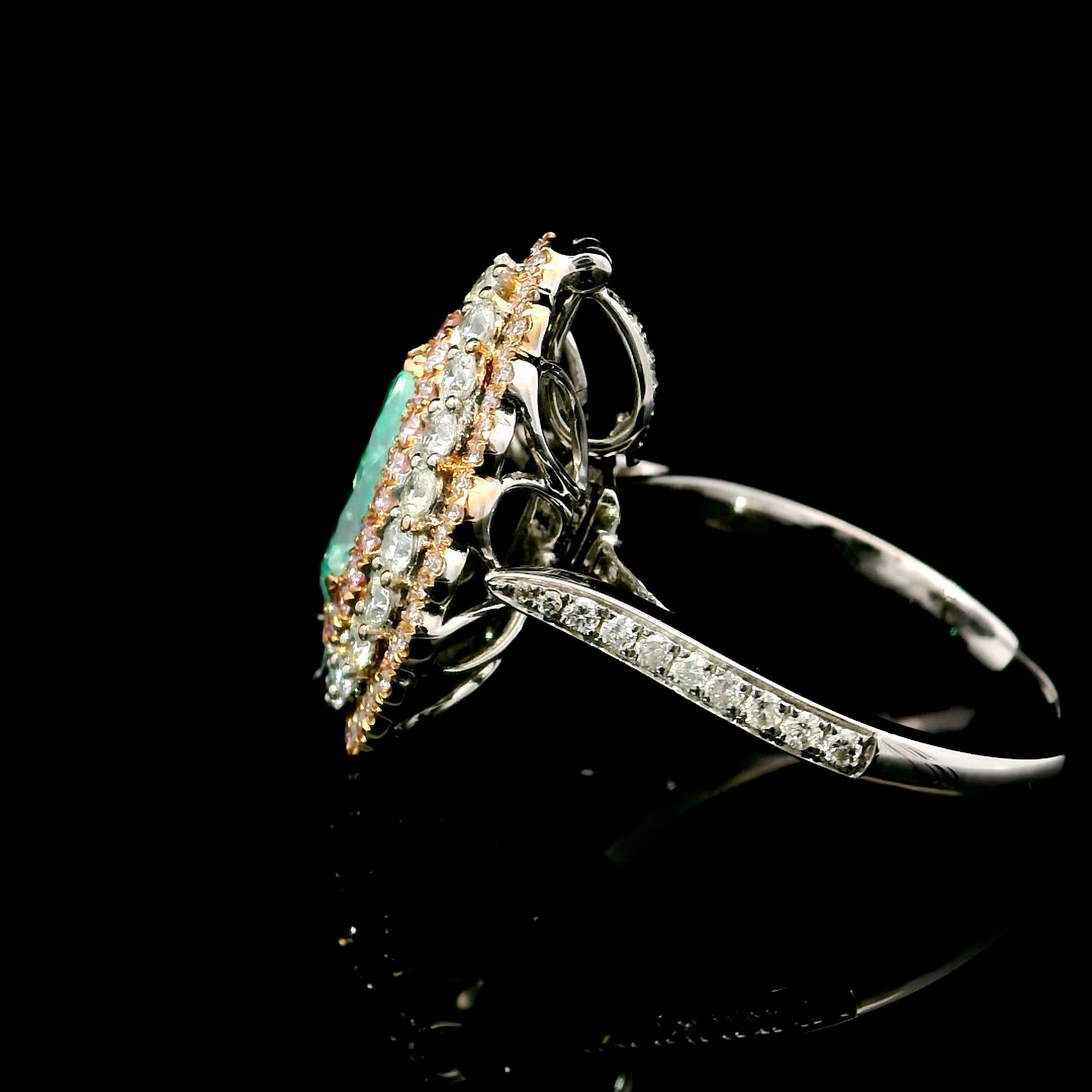 Pear Cut AGL Certified 1.50 Carat Fancy Green SI Clarity Diamond Ring For Sale