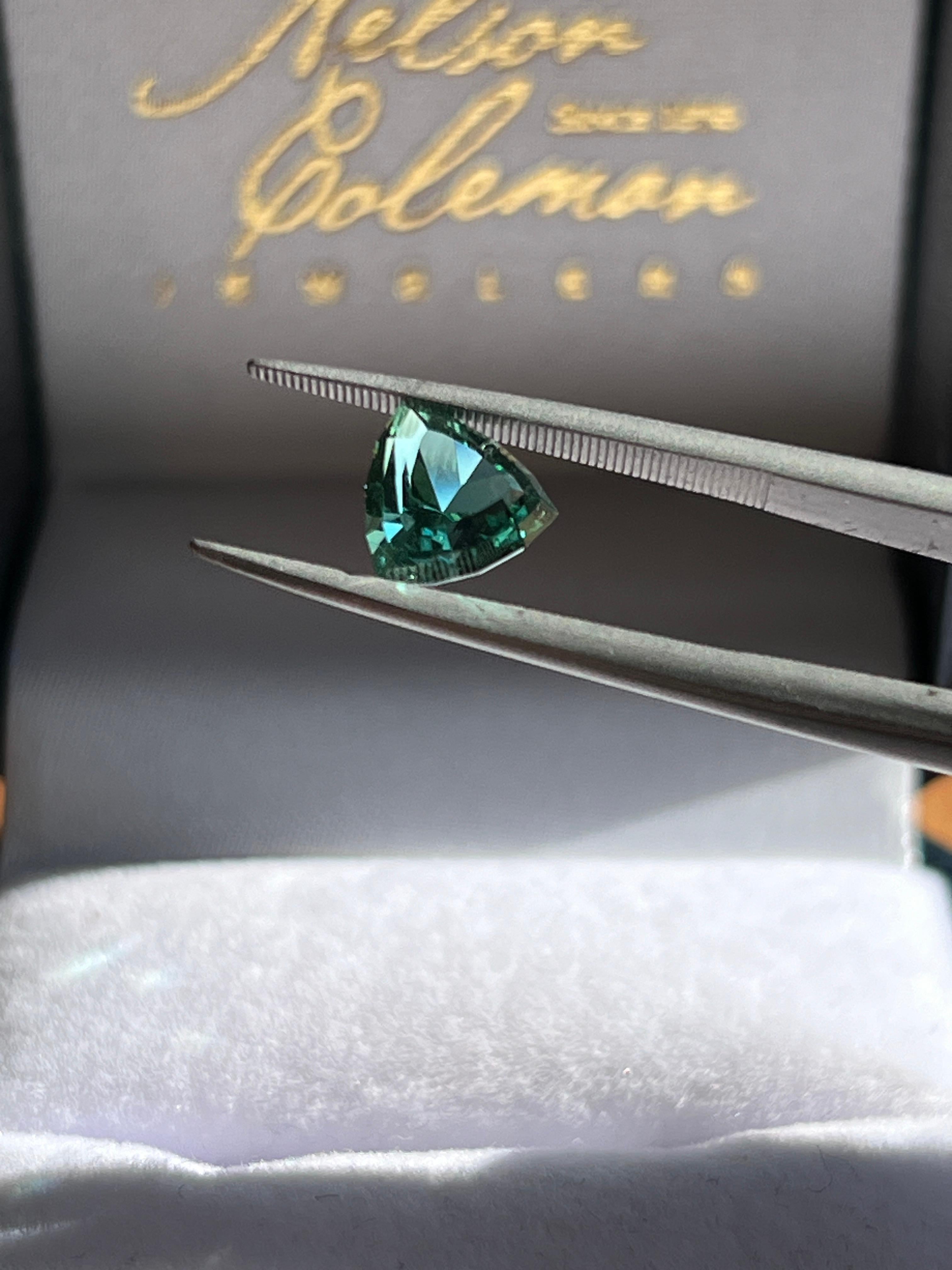 Trillion Cut AGL Certified 1.50 Carat Loose Blue/Green Tourmaline Gemstone For Sale