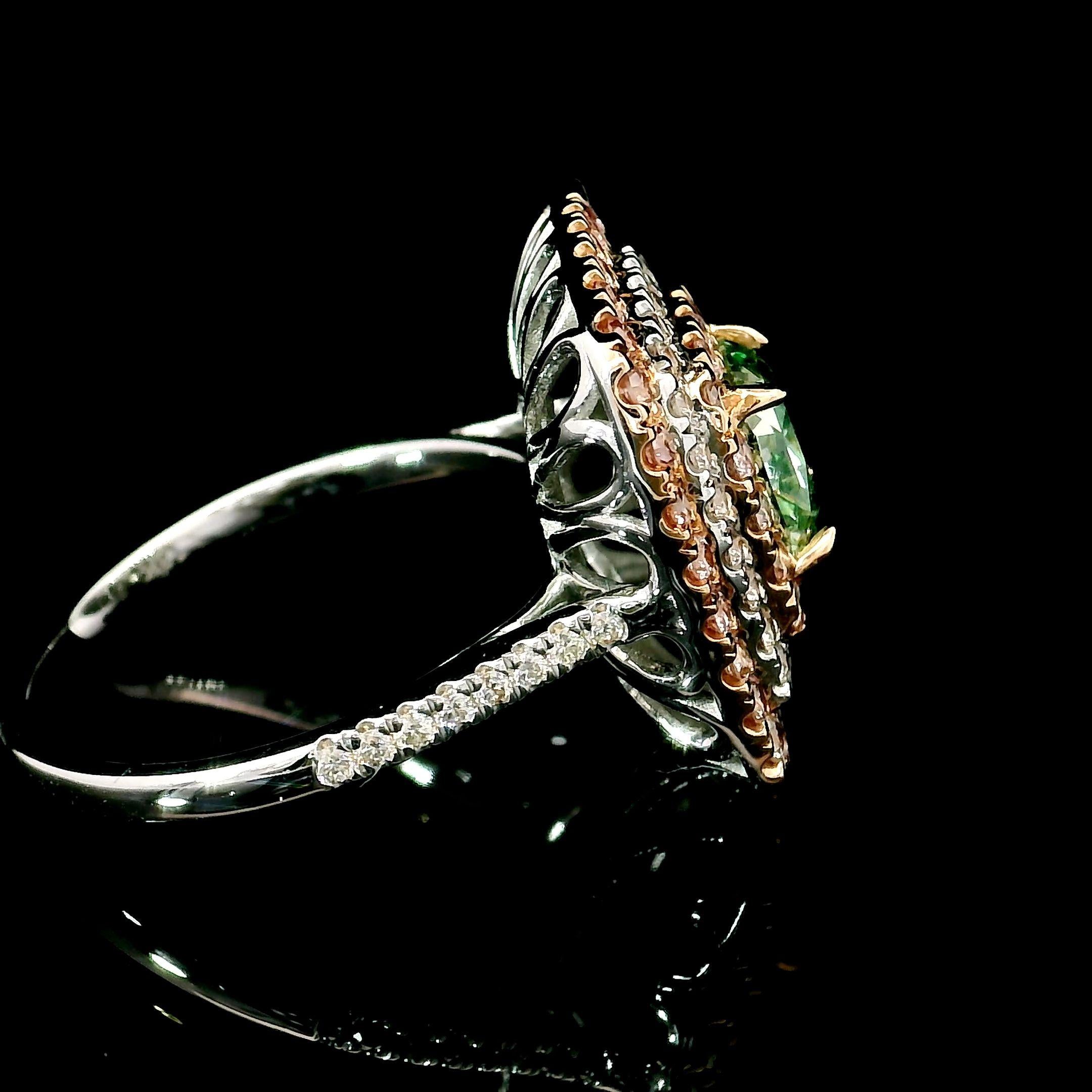 Women's or Men's AGL Certified 1.51 Carat Fancy Green VS Clarity Diamond Ring For Sale