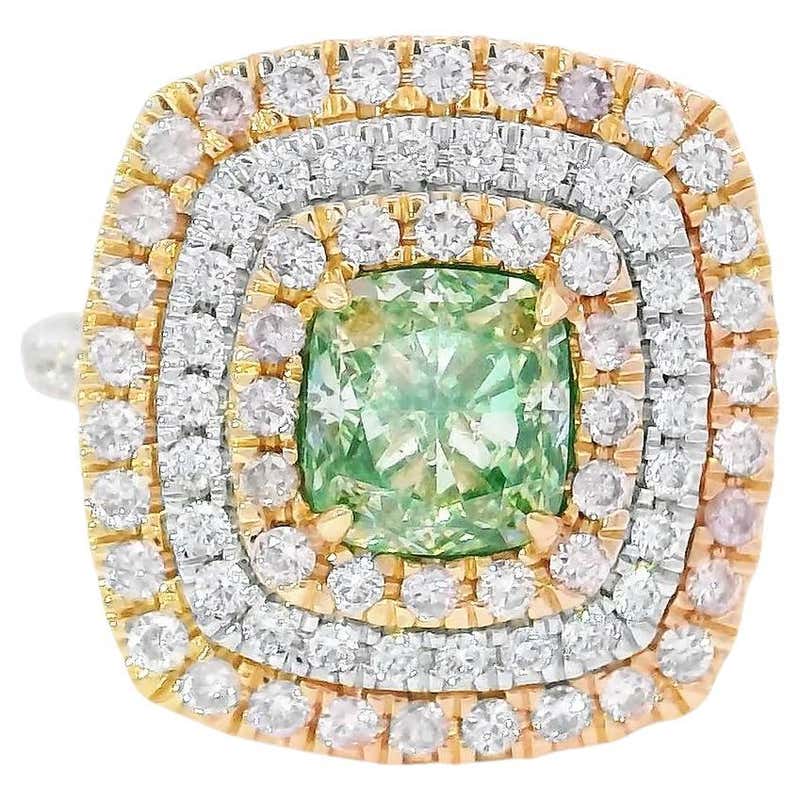 AGL Certified 1.71 Carat Fancy Green VS Clarity Diamond Ring For Sale ...