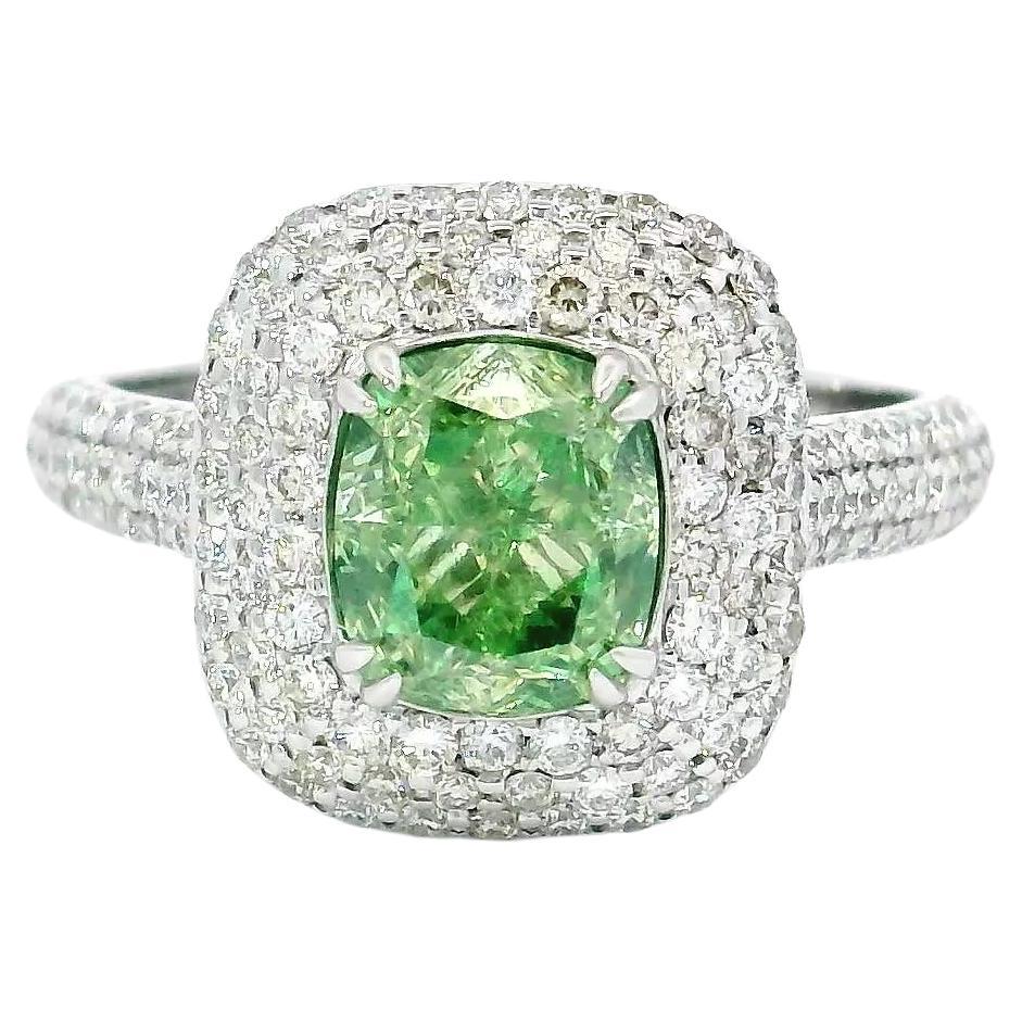 AGL-zertifizierter 1,51 Karat intensiver grüner Diamantring mit Reinheit SI1 im Angebot