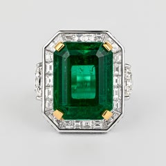 AGL Certified 15.78 Carat No Oil Brazil Emerald & Diamond Ring in 18K Gold