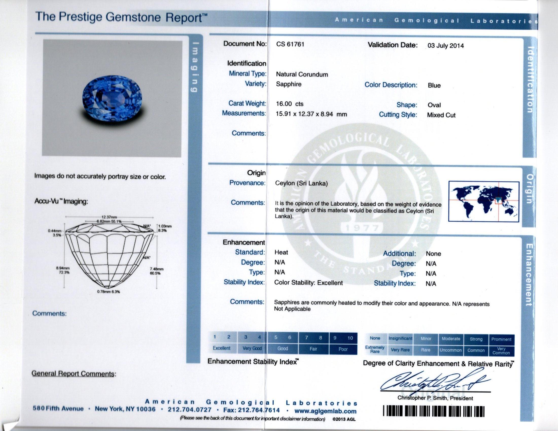 AGL Certified 16 Carat Ceylon Sapphire Diamond Cocktail Ring en venta 5