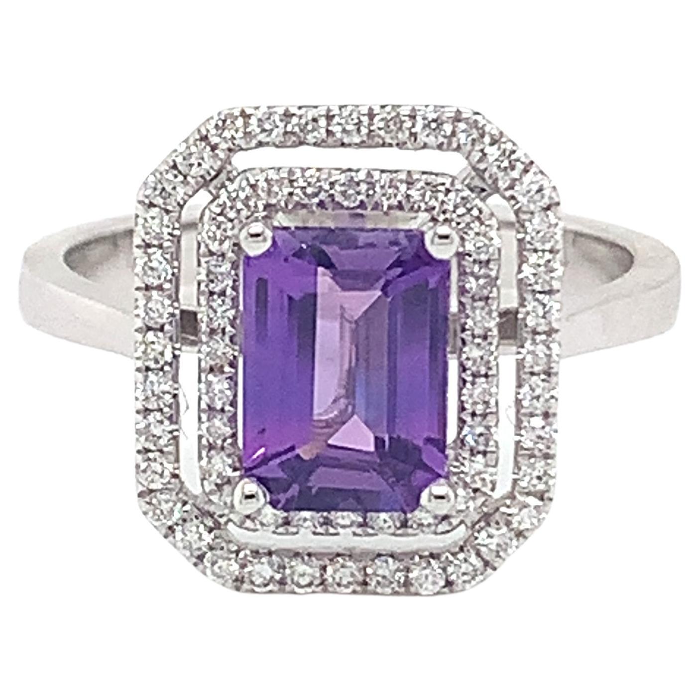 Bague en diamants et saphir violet certifié AGL de 1,61 carat, sans chaleur