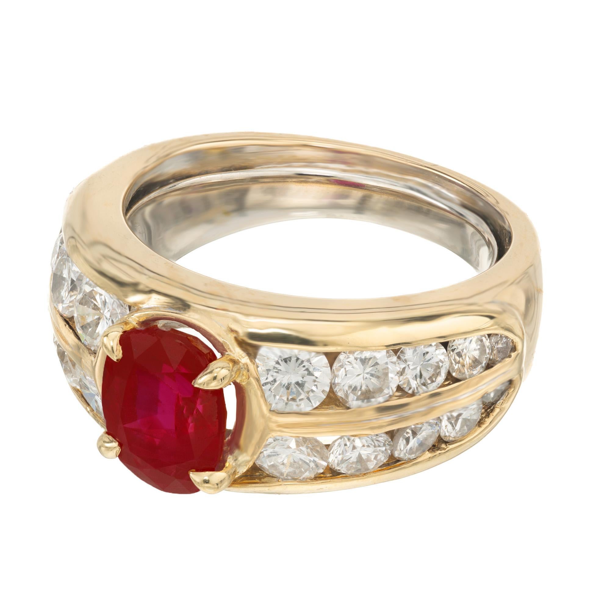 Oval Cut AGL Certified 1.65 Carat Oval Ruby Diamond Gold Engagement Ring For Sale
