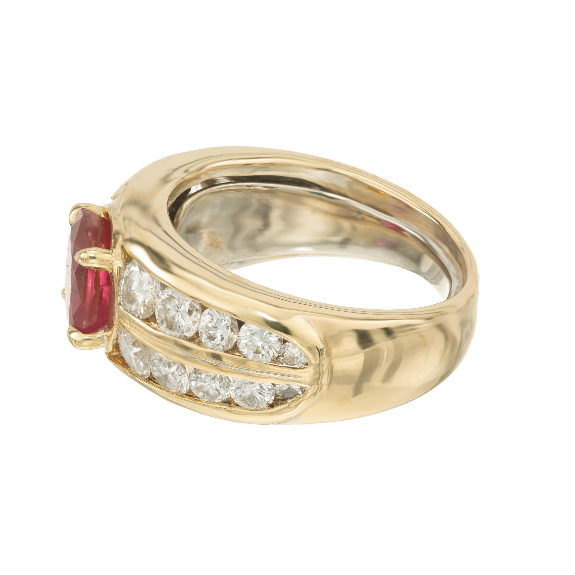 Women's AGL Certified 1.65 Carat Oval Ruby Diamond Gold Engagement Ring For Sale