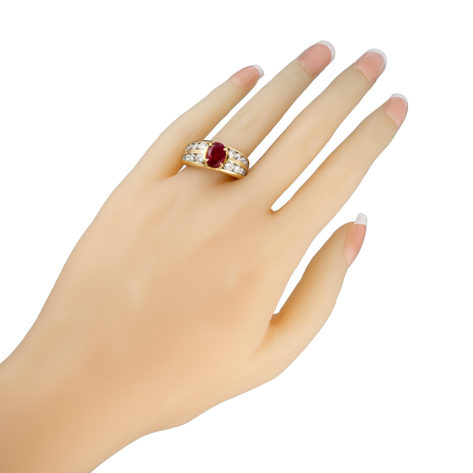 AGL Certified 1.65 Carat Oval Ruby Diamond Gold Engagement Ring For Sale 3