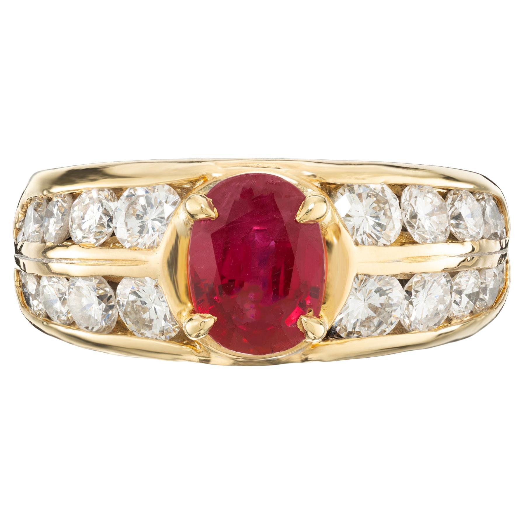 AGL Certified 1.65 Carat Oval Ruby Diamond Gold Engagement Ring
