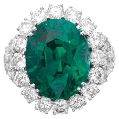 Platinring mit AGL-zertifiziertem 16,94 Karat grünem Smaragd und Diamant