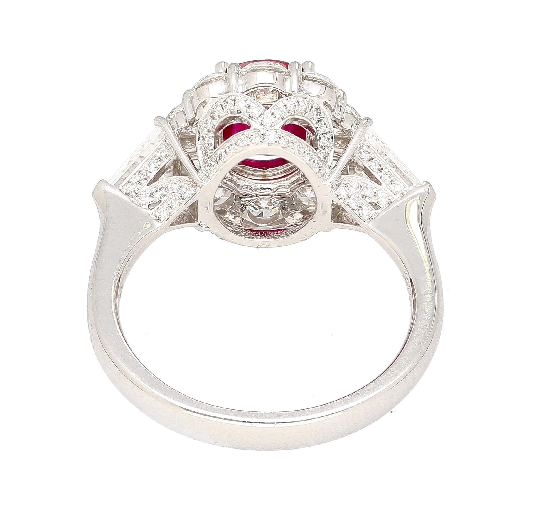 Art Deco AGL Certified 1.76 Carat Pigeon's Blood Red No Heat CLASSIC Burma Ruby Ring For Sale