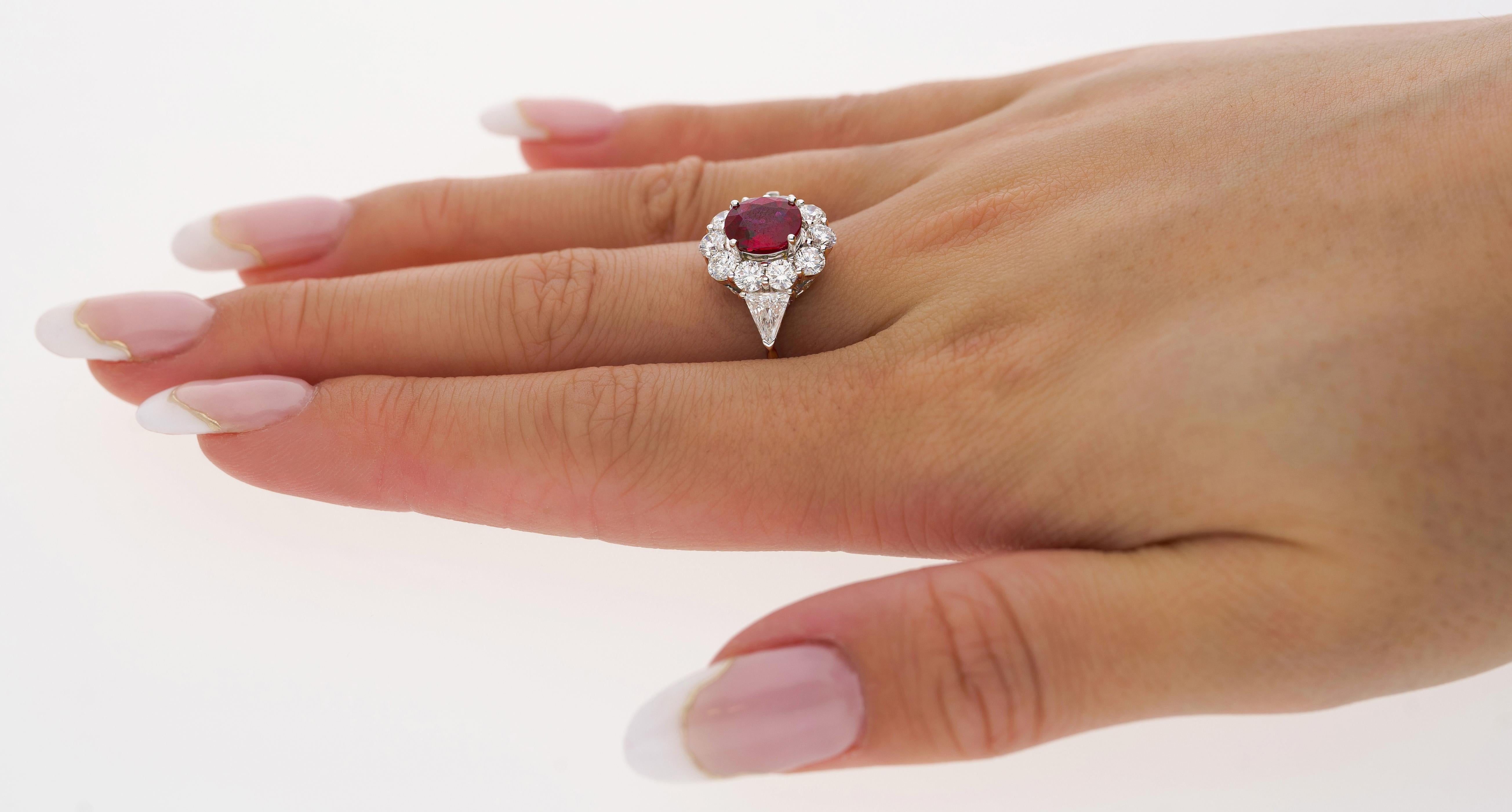 Cushion Cut AGL Certified 1.76 Carat Pigeon's Blood Red No Heat CLASSIC Burma Ruby Ring For Sale