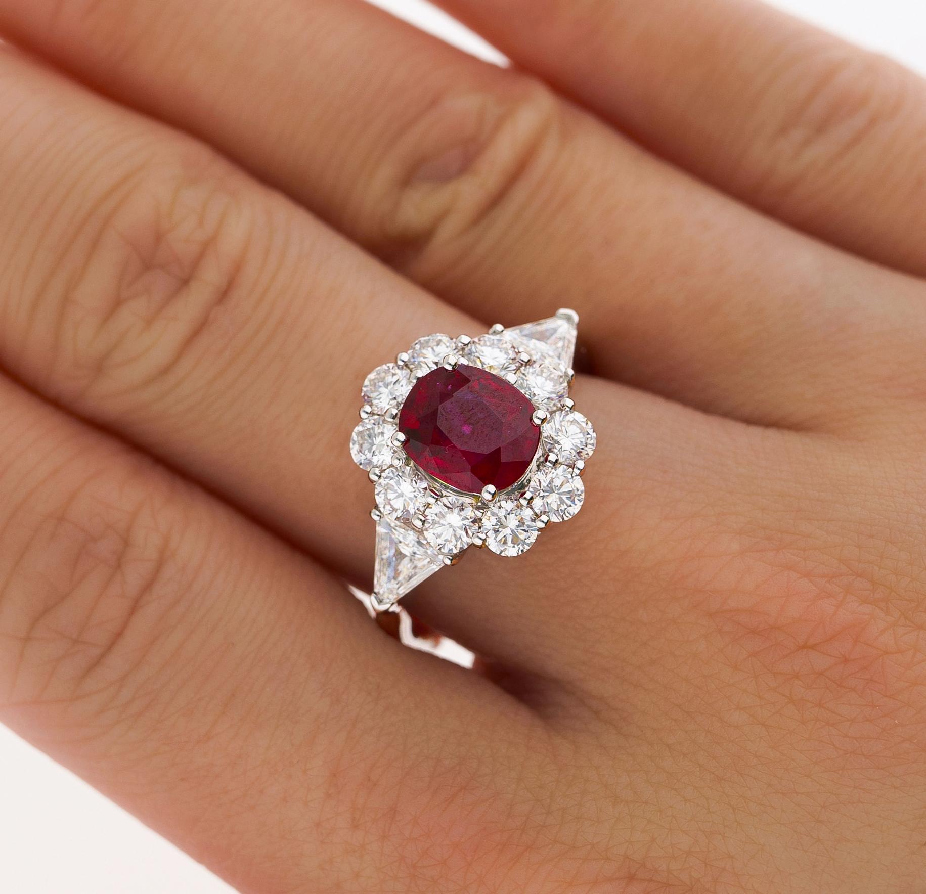 Women's AGL Certified 1.76 Carat Pigeon's Blood Red No Heat CLASSIC Burma Ruby Ring For Sale