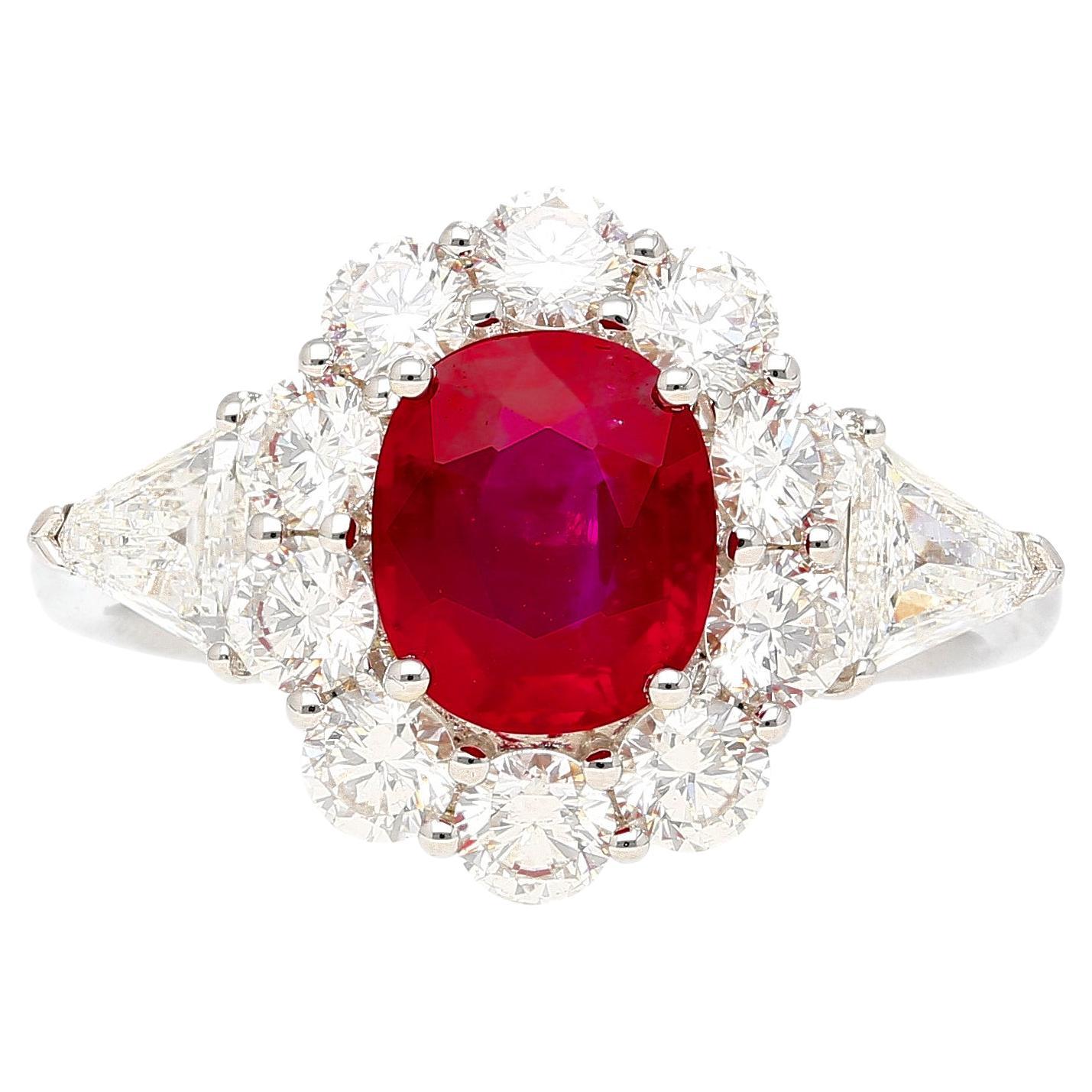 AGL Certified 1.76 Carat Pigeon's Blood Red No Heat CLASSIC Burma Ruby Ring For Sale