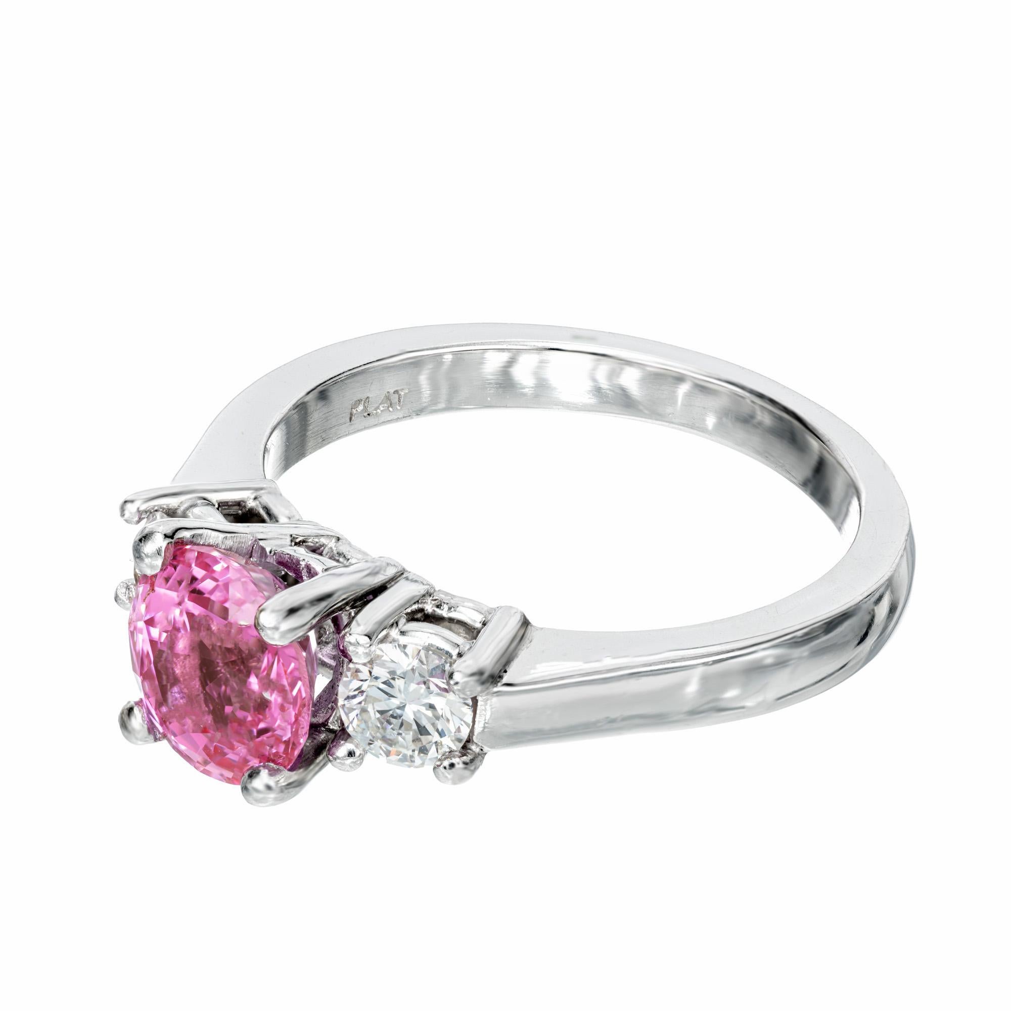 For Sale:  AGL Certified 1.79 Carat Pink Sapphire Diamond Platinum Engagement Ring 2