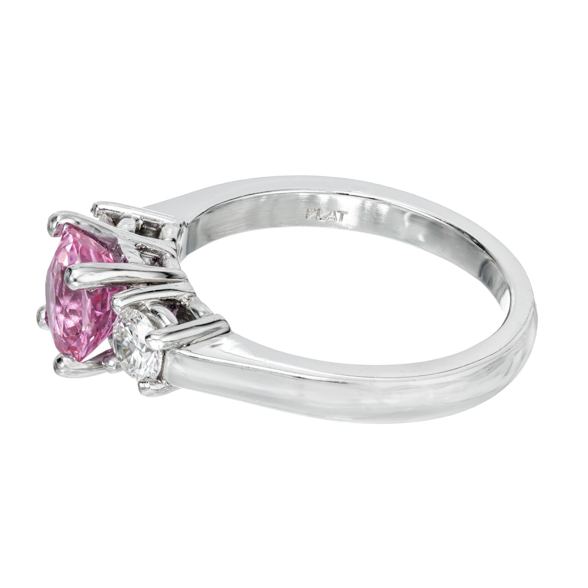 For Sale:  AGL Certified 1.79 Carat Pink Sapphire Diamond Platinum Engagement Ring 3