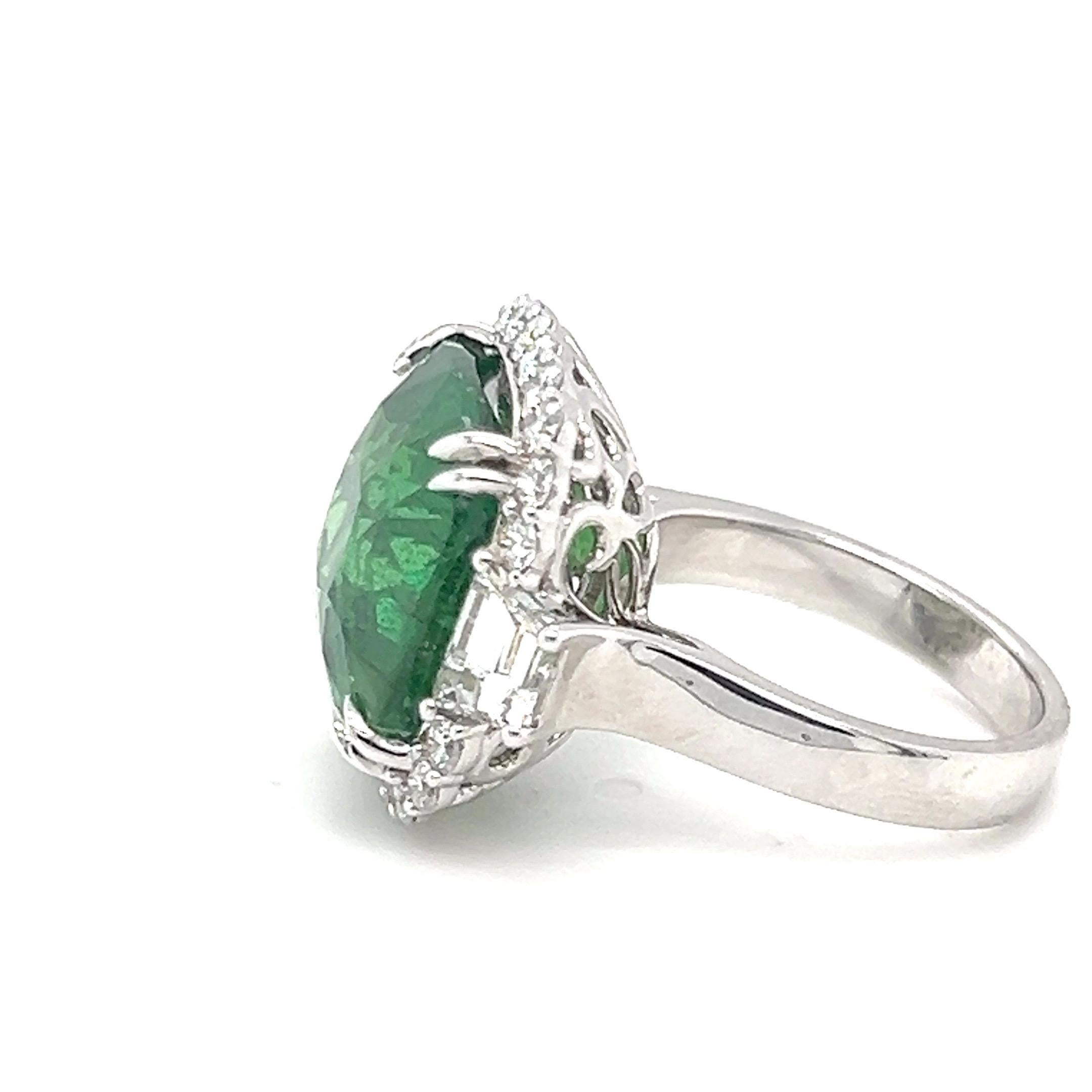 Women's AGL Certified 17.96 Carat Cushion Cut Tsavorite Green Garnet Diamond Ring For Sale
