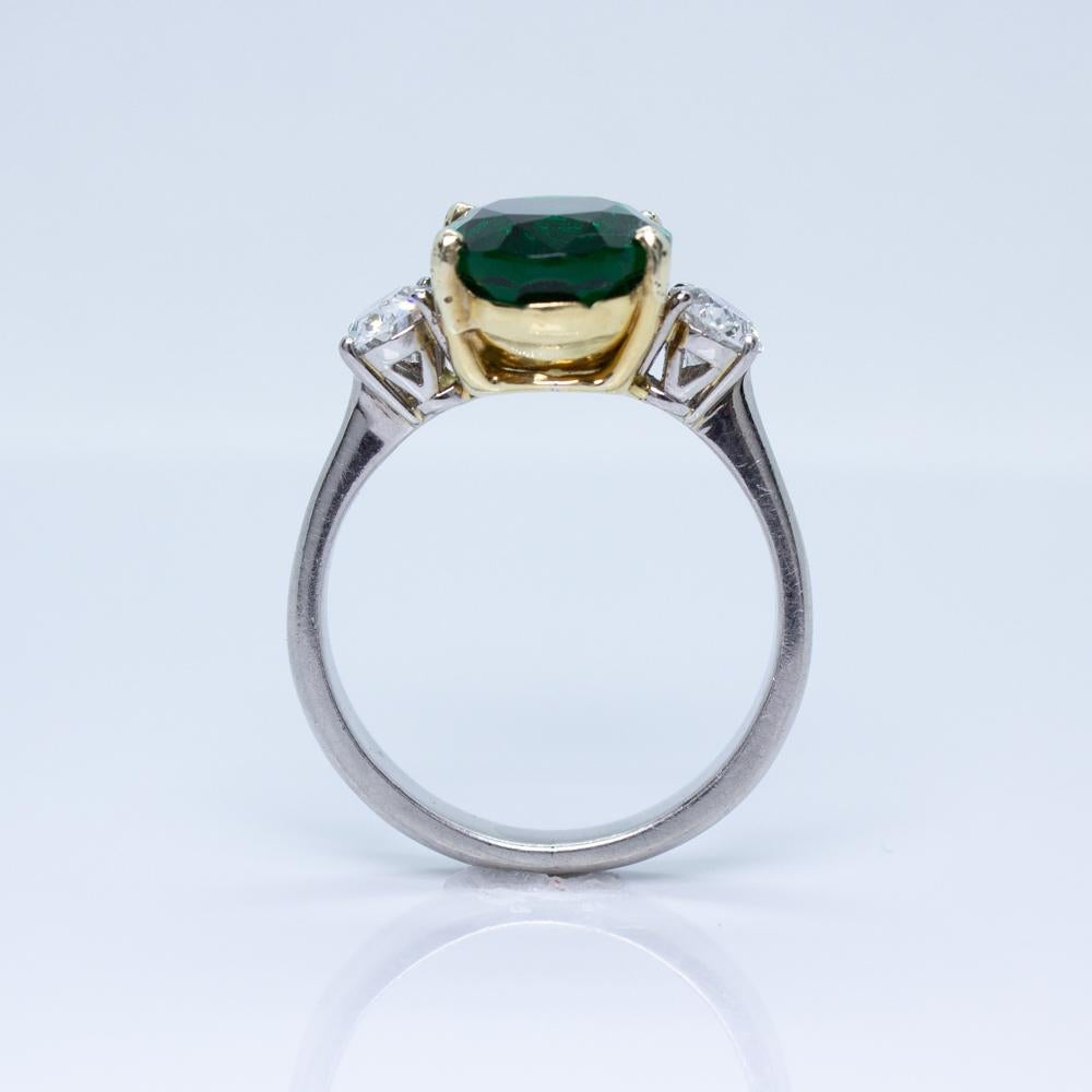 AGL Certified 18 Karat Gold and Platinum 3.77 Carat Oval Zambian Emerald Ring For Sale 5