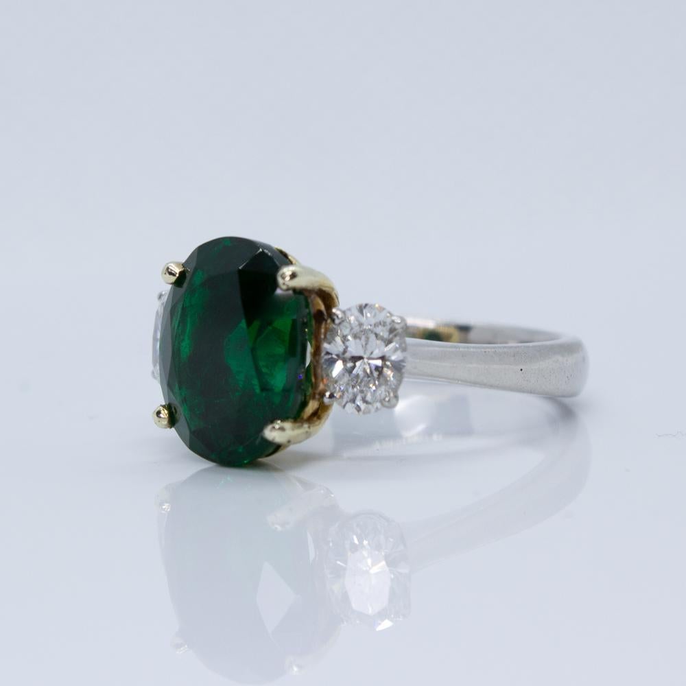 AGL Certified 18 Karat Gold and Platinum 3.77 Carat Oval Zambian Emerald Ring For Sale 6